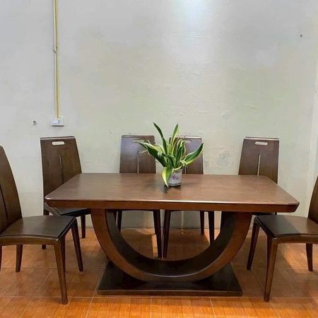 Bàn ăn Sồi chân cong, ghế lưng cao