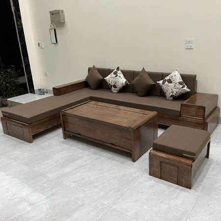 Bộ sofa chân thuyền + Đệm da