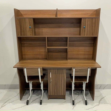 Bàn học đôi kèm ghế -màu óc chó