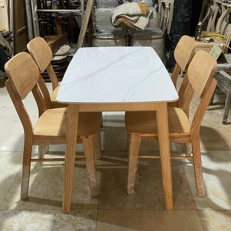 Bàn ăn mặt đá trắng 4 ghế