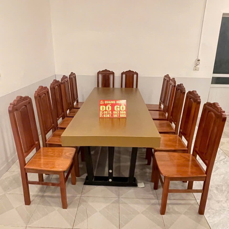 Bộ bàn dài mặt gỗ vàng dày 14cm