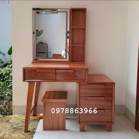 Bàn trang điểm gỗ sồi gương vuông