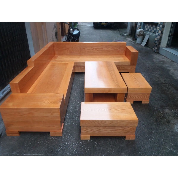 Bộ bàn ghế sofa góc chữ L đóng hộp gỗ hương đá