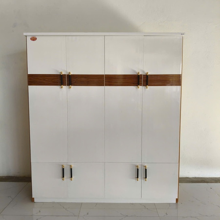 Tủ nhựa 4 cánh trắng phối kẻ ngang