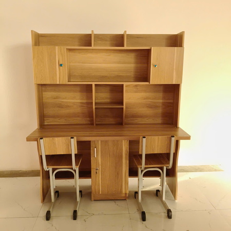Bàn học đôi kèm ghế- vân gỗ sáng