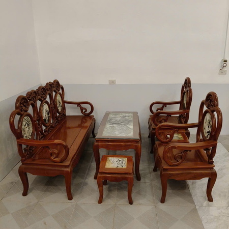 Bộ bàn ghế nhỏ gỗ gõ mặt khảm