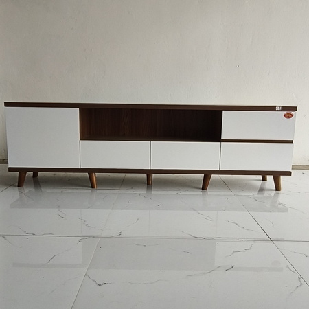 Kệ TV chân gỗ - mặt trắng