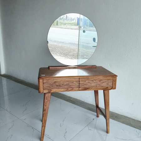 Bàn phấn sồi màu óc chó gương tròn