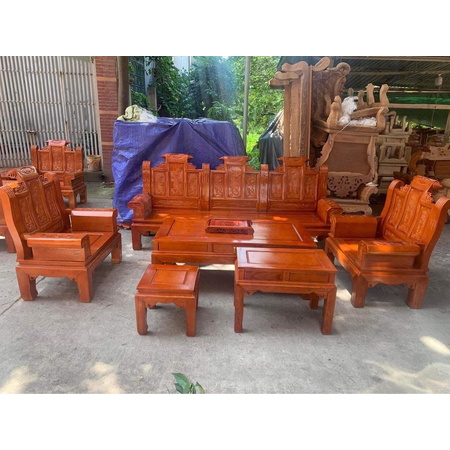 Bộ bàn ghế cuốn thư gỗ hương đá