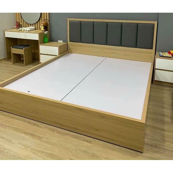 Giường CN vàng trơn đệm đầu nan dọc