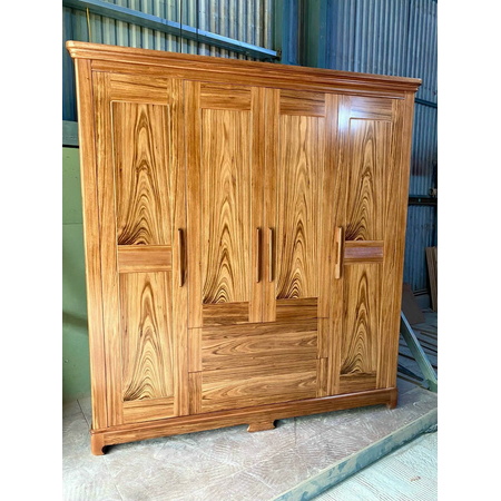 Tủ gỗ hương xám 4 buồng có ngăn kéo