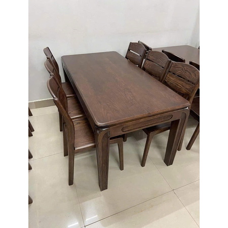 Bộ bàn ăn gỗ Hương xám phun màu óc chó