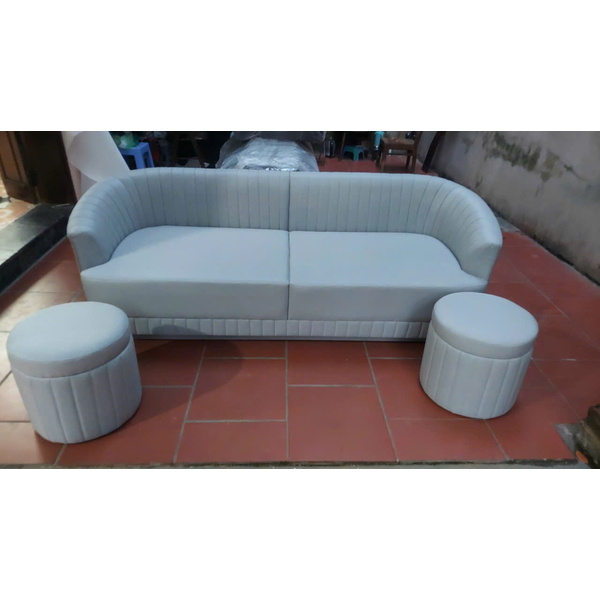 Bộ sofa đơn 1 văng dài+ 2 đôn tròn Xanh nhạt