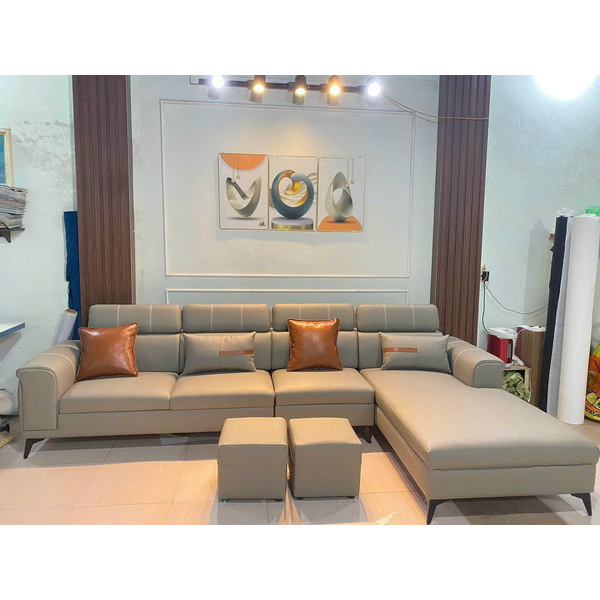 Sofa da phối 2 màu be-cam, 2m4