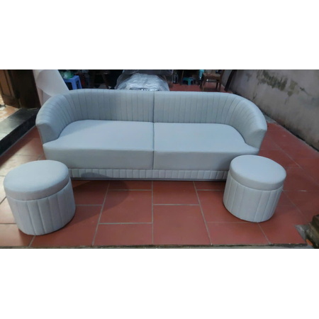 Bộ sofa đơn 1 văng dài+ 2 đôn tròn Xanh nhạt