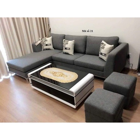 Bộ sofa nỉ màu ghi xám+ bàn + 2 đôn vuông