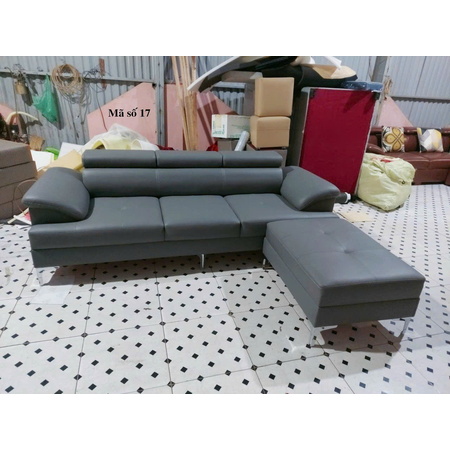 Bộ sofa da chân inox màu xám đen