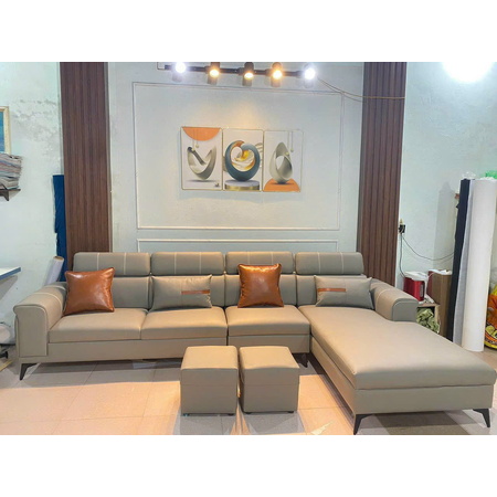 Sofa da phối 2 màu be-cam, 2m4