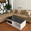 Bộ sofa nỉ màu nâu+ bàn chữ nhật mặt kính đen
