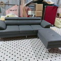 Bộ sofa da chân inox màu xám đen