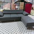 Bộ sofa da chân inox màu xám đen