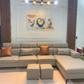 Sofa da phối 2 màu be-cam, 2m4